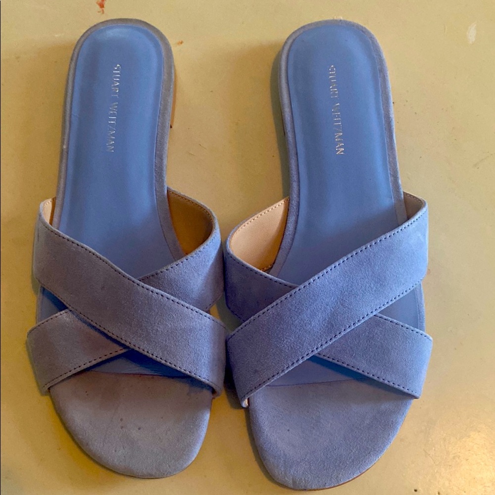 Blue Suede Slide Sandals